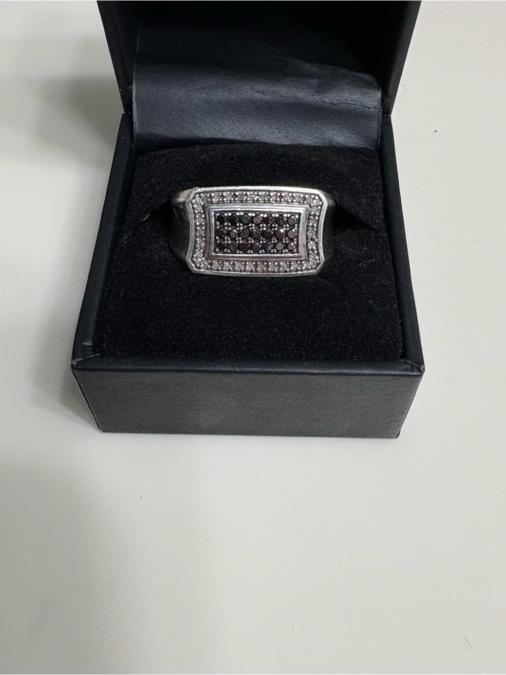 Men's Silver-Tone Black Stone Ring
